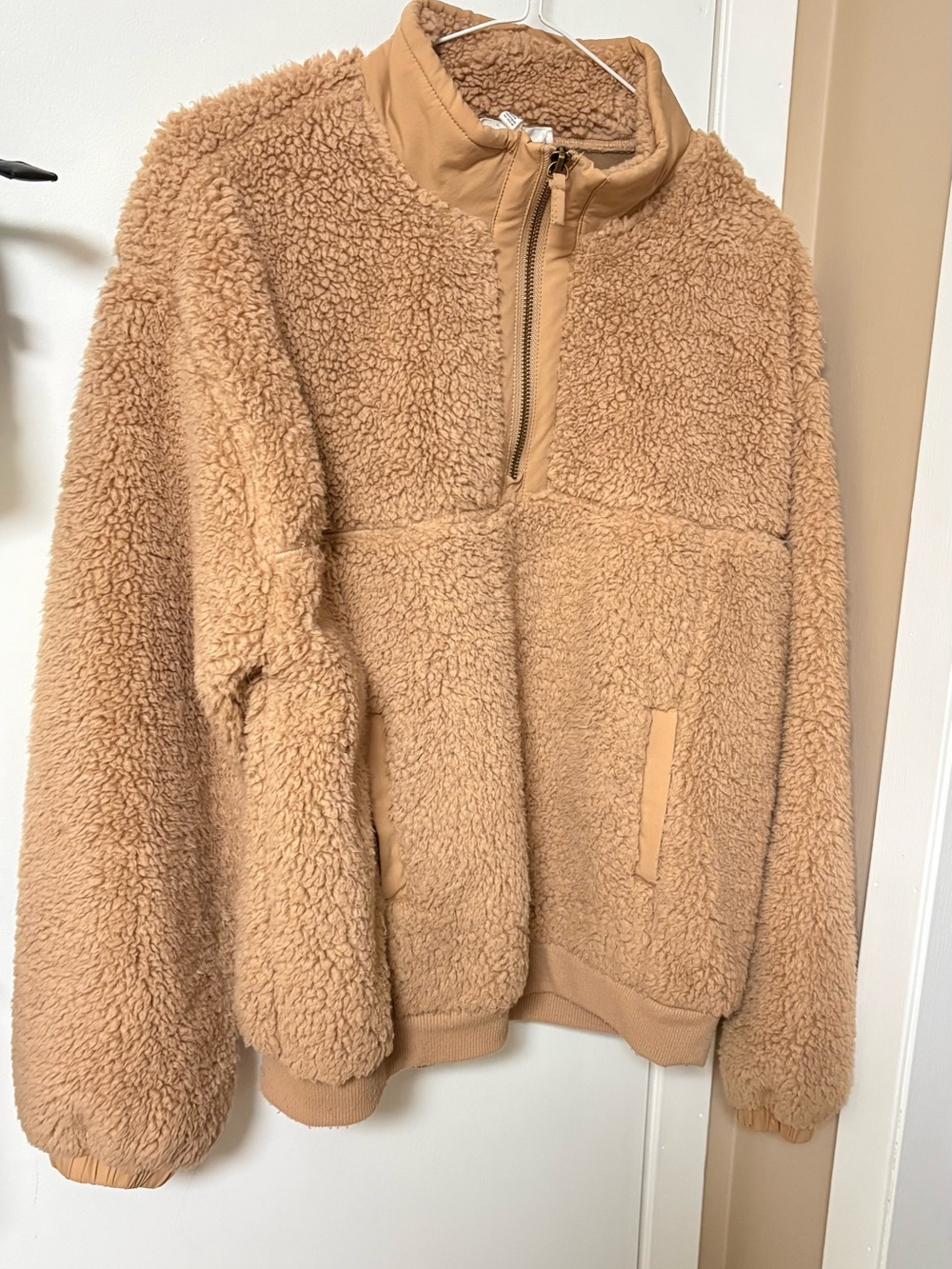 Workshop Republic Clothing Plush Sherpa Zip-Up Jacket - Beige